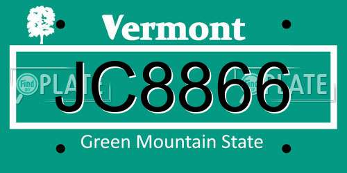 JC8866 Vermont License Plate