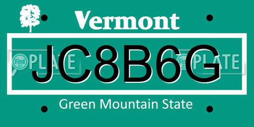 JC8B6G Vermont License Plate