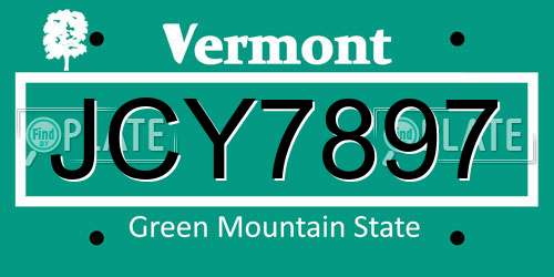 JCY7897 Vermont License Plate