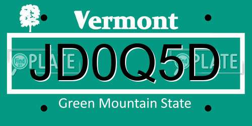 JD0Q5D Vermont License Plate