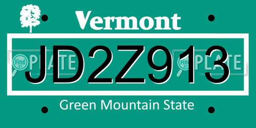 JD2Z913 Vermont License Plate