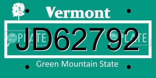 JD62792 Vermont License Plate