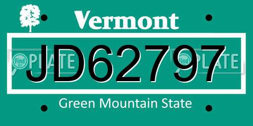 JD62797 Vermont License Plate