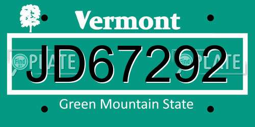 JD67292 Vermont License Plate