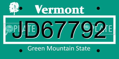 JD67792 Vermont License Plate