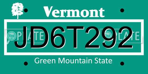 JD6T292 Vermont License Plate