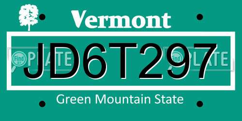 JD6T297 Vermont License Plate