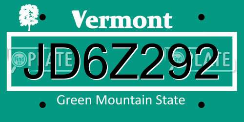 JD6Z292 Vermont License Plate