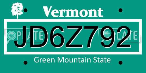 JD6Z792 Vermont License Plate