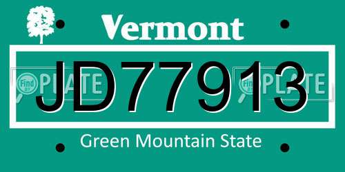 JD77913 Vermont License Plate