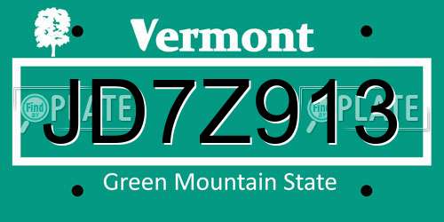 JD7Z913 Vermont License Plate