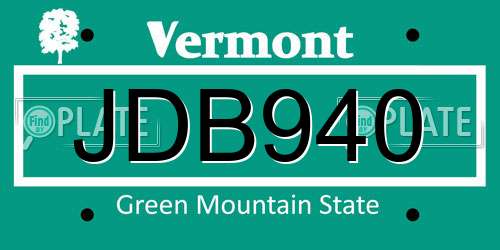 JDB940 Vermont License Plate