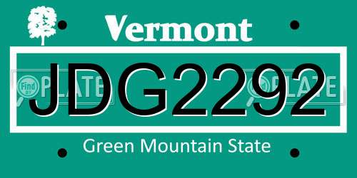 JDG2292 Vermont License Plate