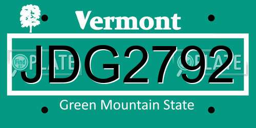 JDG2792 Vermont License Plate
