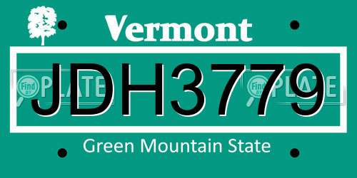 JDH3779 Vermont License Plate