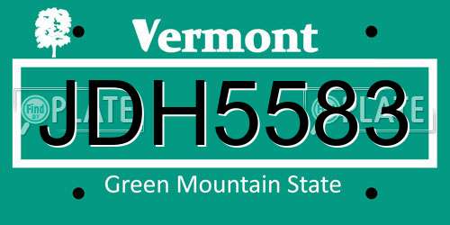 JDH5583 Vermont License Plate