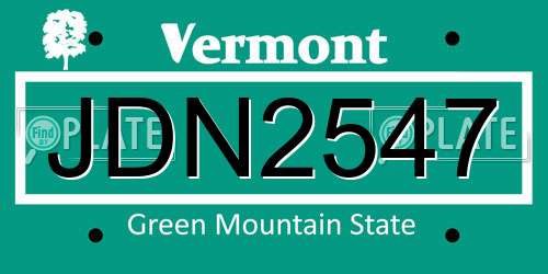 JDN2547 Vermont License Plate