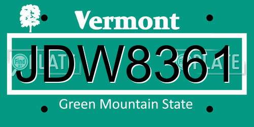 JDW8361 Vermont License Plate
