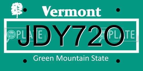 JDY72O Vermont License Plate