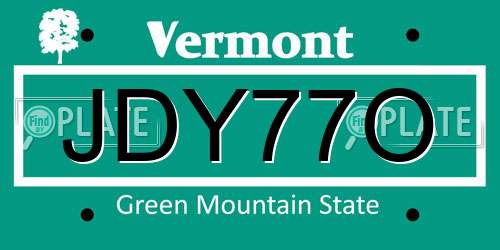 JDY77O Vermont License Plate