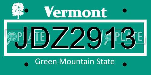 JDZ2913 Vermont License Plate