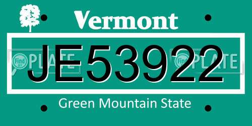 JE53922 Vermont License Plate
