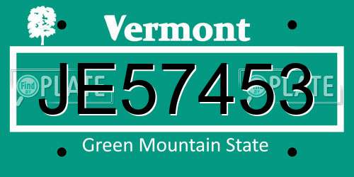 JE57453 Vermont License Plate