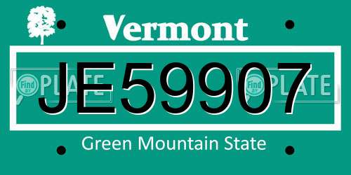 JE59907 Vermont License Plate