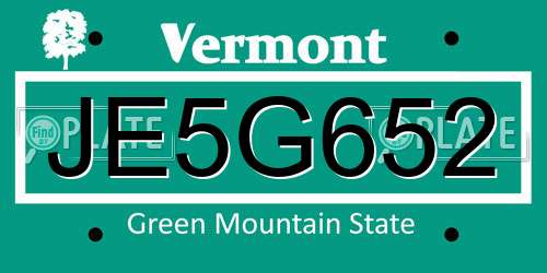 JE5G652 Vermont License Plate