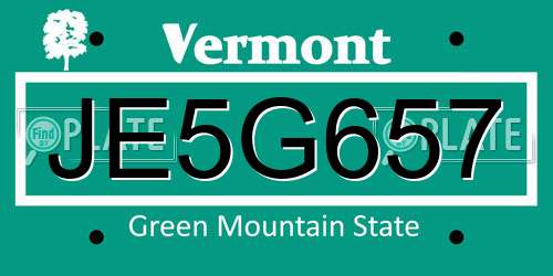 JE5G657 Vermont License Plate