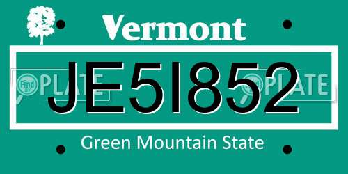 JE5I852 Vermont License Plate