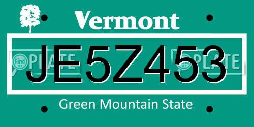 JE5Z453 Vermont License Plate