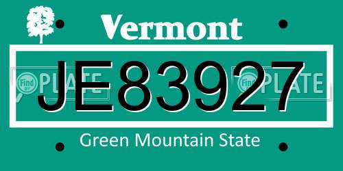 JE83927 Vermont License Plate