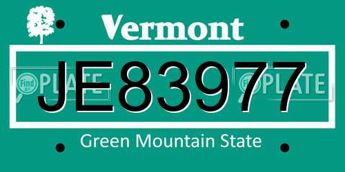 JE83977 Vermont License Plate