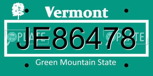 JE86478 Vermont License Plate