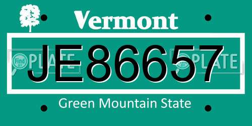 JE86657 Vermont License Plate
