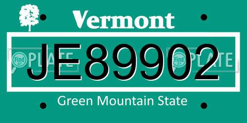 JE89902 Vermont License Plate