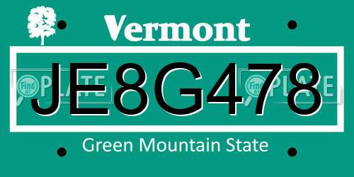 JE8G478 Vermont License Plate
