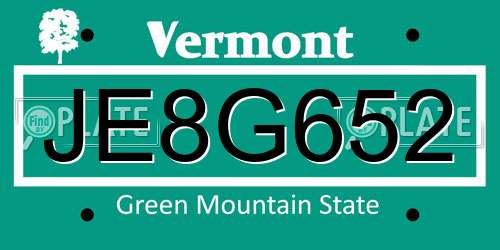 JE8G652 Vermont License Plate