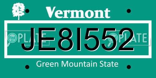 JE8I552 Vermont License Plate