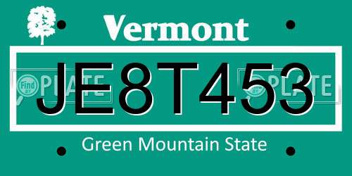 JE8T453 Vermont License Plate