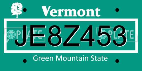 JE8Z453 Vermont License Plate