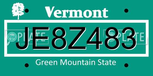 JE8Z483 Vermont License Plate