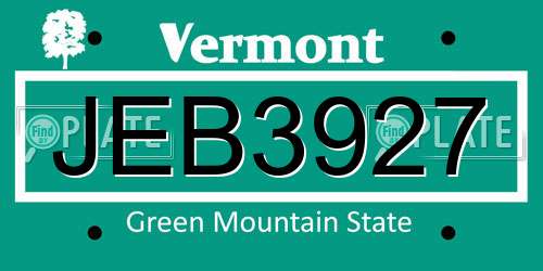 JEB3927 Vermont License Plate