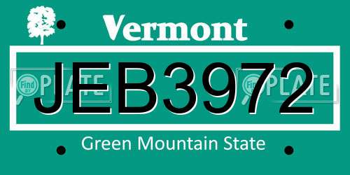 JEB3972 Vermont License Plate