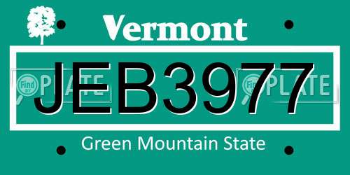 JEB3977 Vermont License Plate