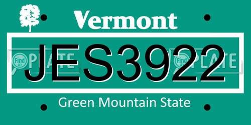 JES3922 Vermont License Plate