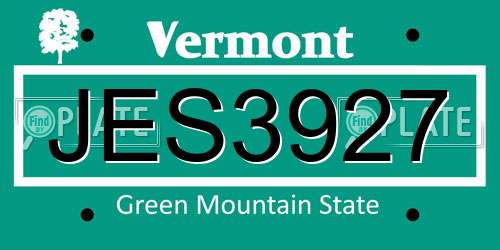 JES3927 Vermont License Plate