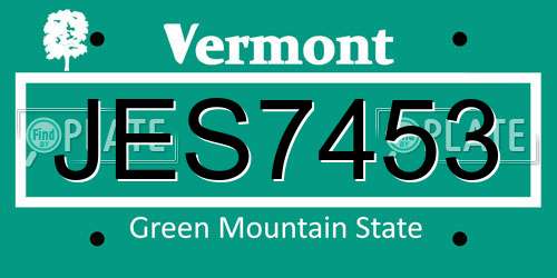 JES7453 Vermont License Plate