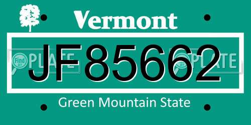 JF85662 Vermont License Plate